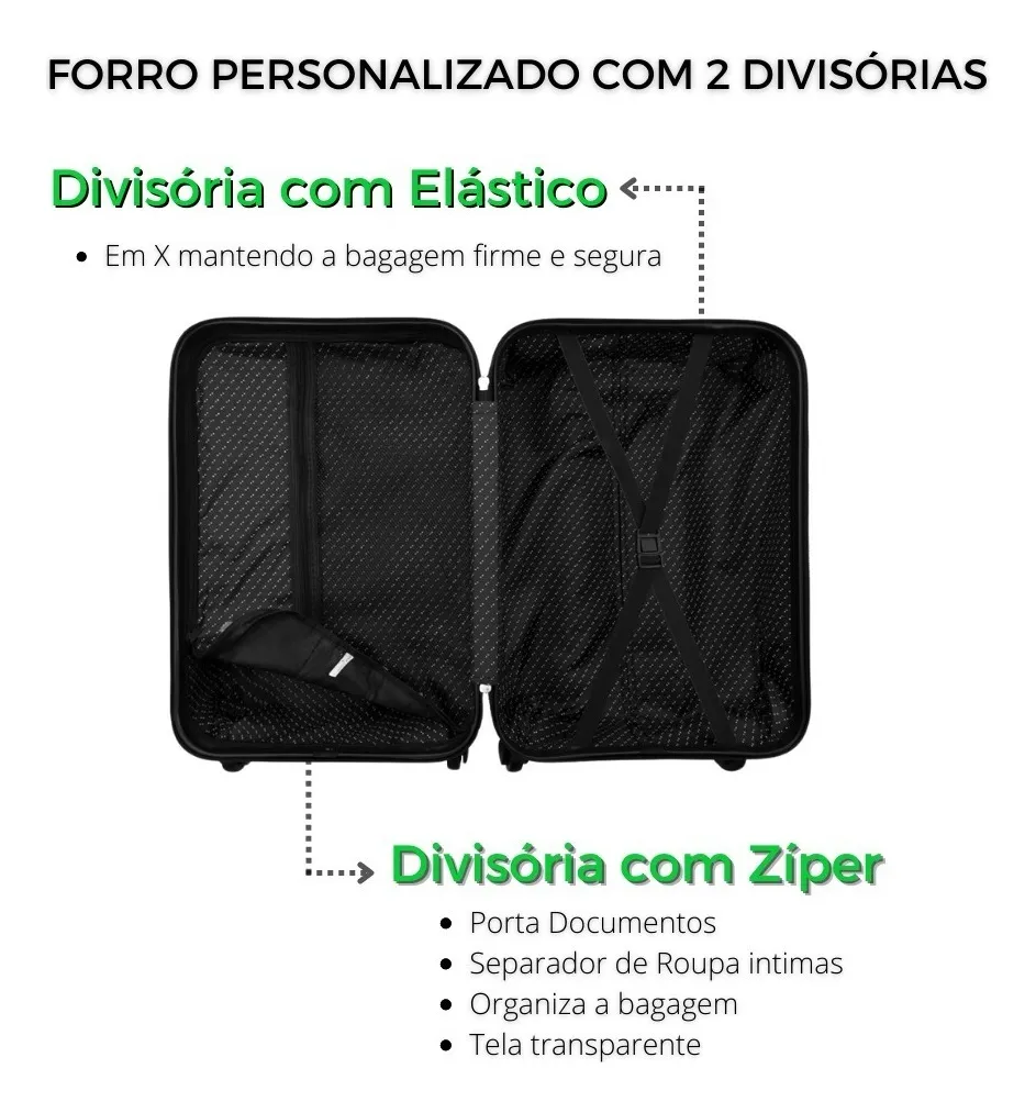 Kit Conjunto 2 Malas Viagem Bordo Rodas Dupla Fibra Cor Prata 6