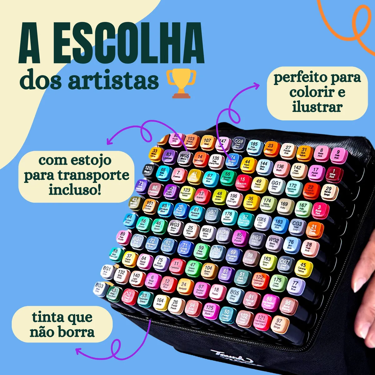 Conjunto Completo 262 Canetas Touch Marcador Permanente Ponta Dupla - Edição Master Artist 2