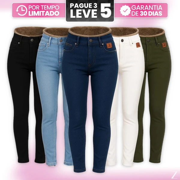 [Leve 5, Pague Só 3] Kit de Calças Femininas Skinny Liana de Cintura Alta em Veludo com Poliéster, Elastano & Spandex 1