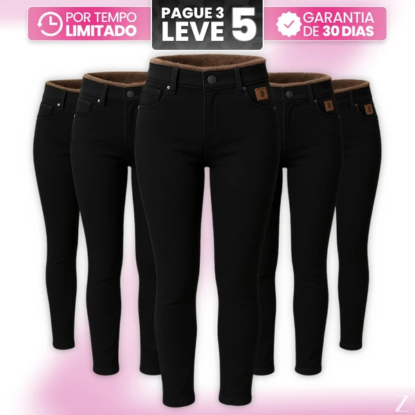 [Leve 5, Pague Só 3] Kit de Calças Femininas Skinny Liana de Cintura Alta em Veludo com Poliéster, Elastano & Spandex 2