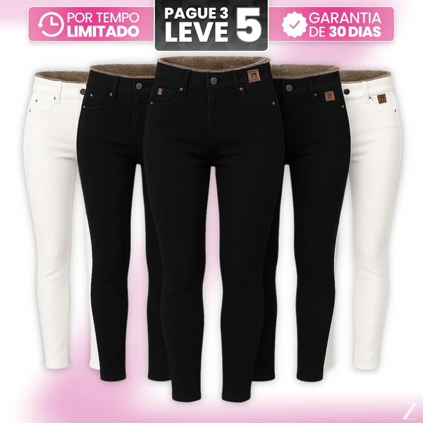 [Leve 5, Pague Só 3] Kit de Calças Femininas Skinny Liana de Cintura Alta em Veludo com Poliéster, Elastano & Spandex 3