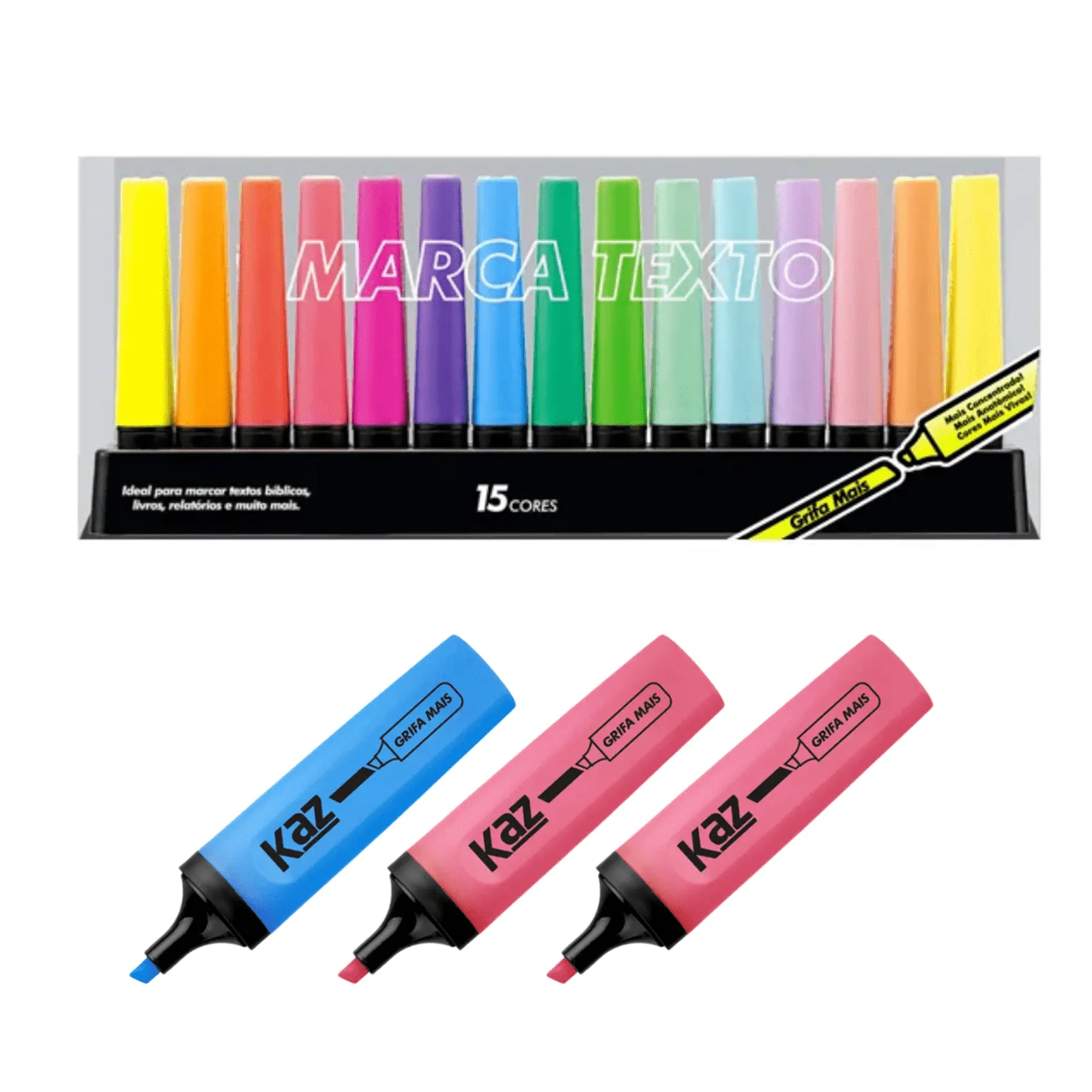 Marca Texto 15 Cores Chanfrado Com Suporte Kaz 1