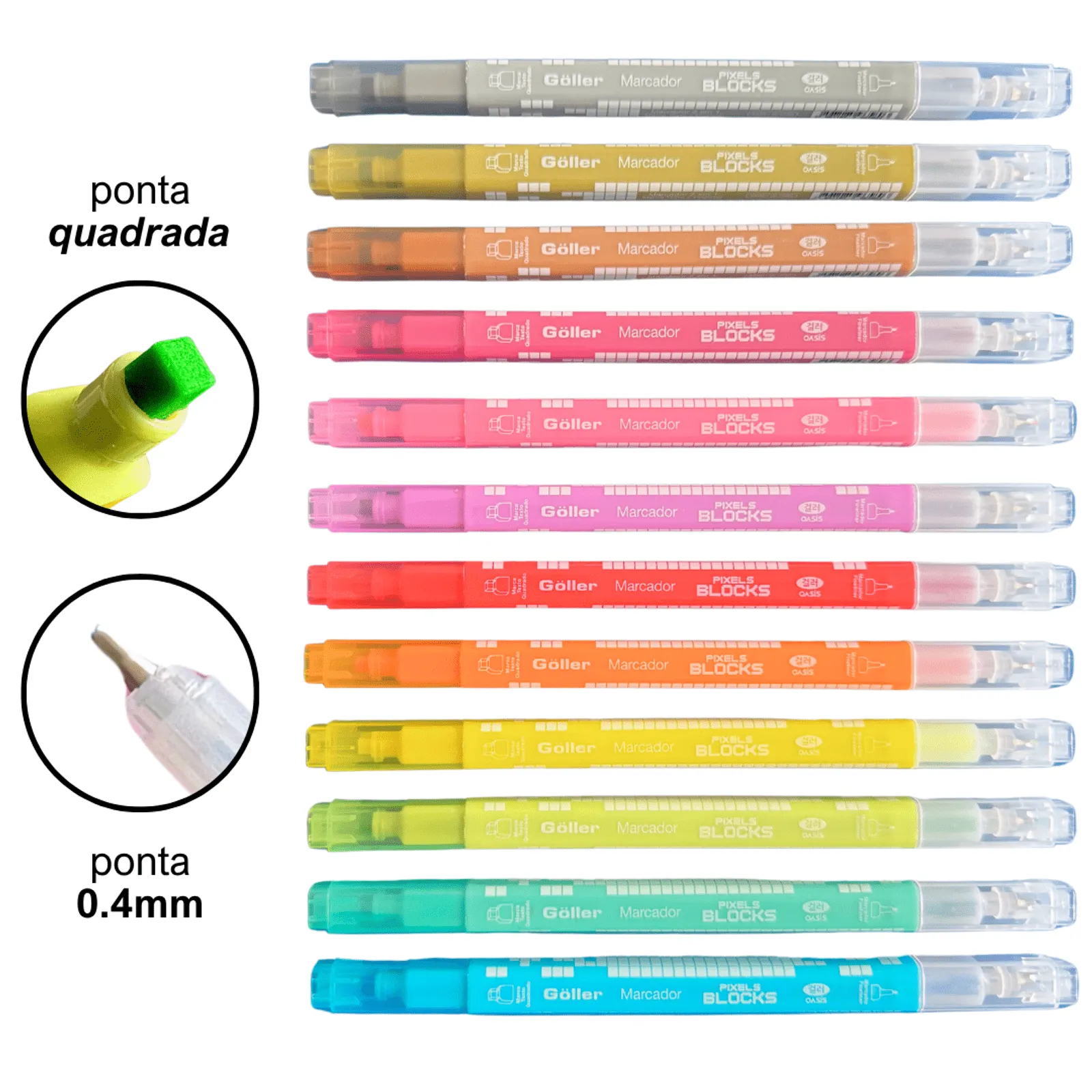 Marcador 2 Em 1 Pixel Blocks - Marcador Quadrado e Fine Pen 7