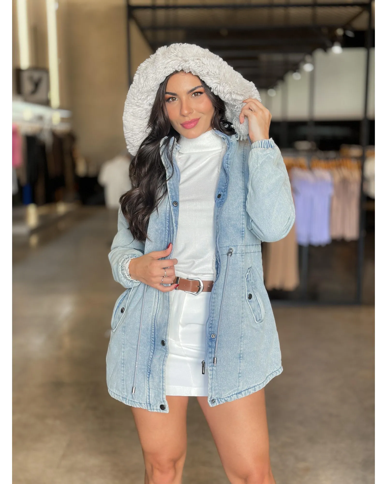 Parka Chic Jeans Lavagem Jeans Escuro 1
