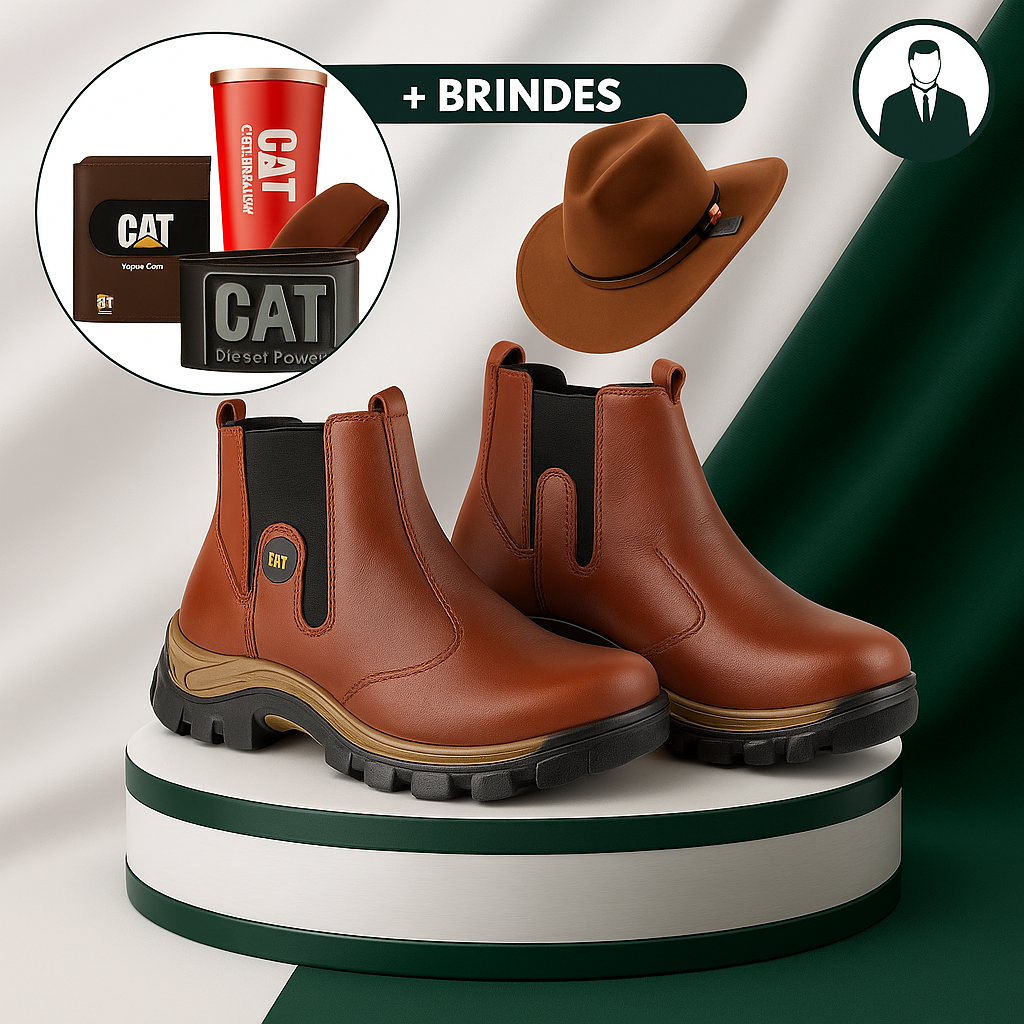 Kit Caterpillar - Bota Masculina em Couro Legítimo e Palmilha Ortopédica + Brindes Exclusivos 1