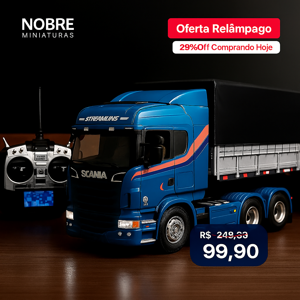Miniatura Realista de Controle Remoto Caminhão Scania S540 6X4 + Carreta de Brinde! 1