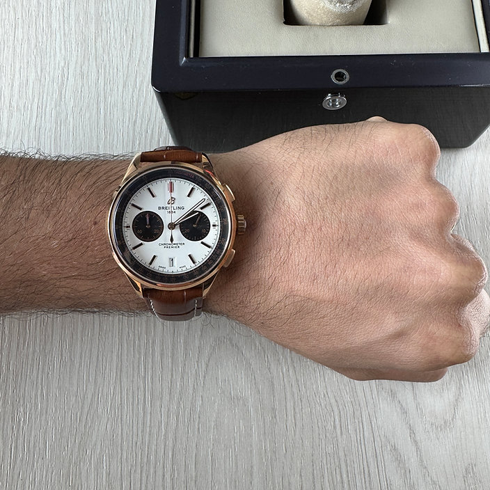BREITLING PREMIER ROSE BRANCO COURO 43MM 2