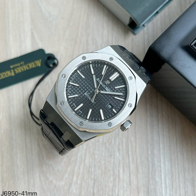 AUDEMARS PIGUET ROYAL OAK PRATA PRETO COURO 41MM 1