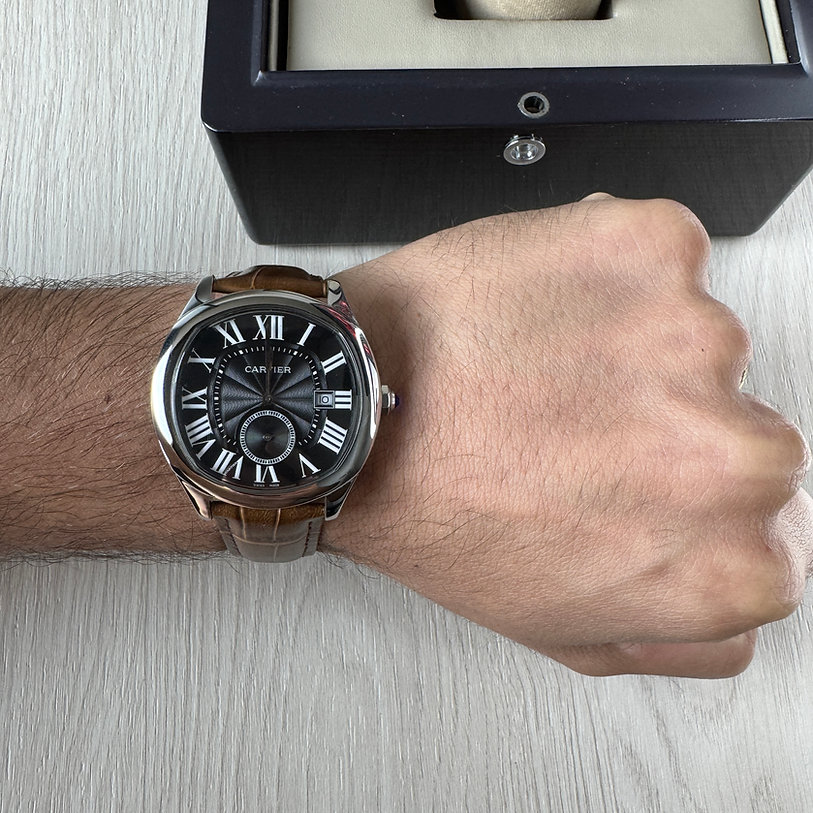 CARTIER DRIVE PRATA PRETO COURO 41MM 2