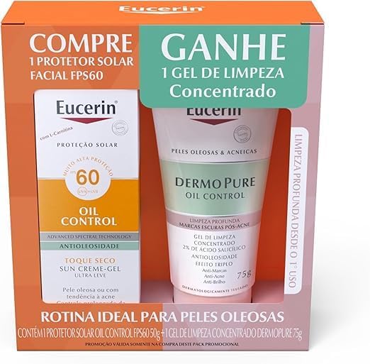 Kit Protetor Solar Facial Oil Control FPS 60 50g + Gel de Limpeza Facial Concentrado Dermopure Oil Control 75g 1