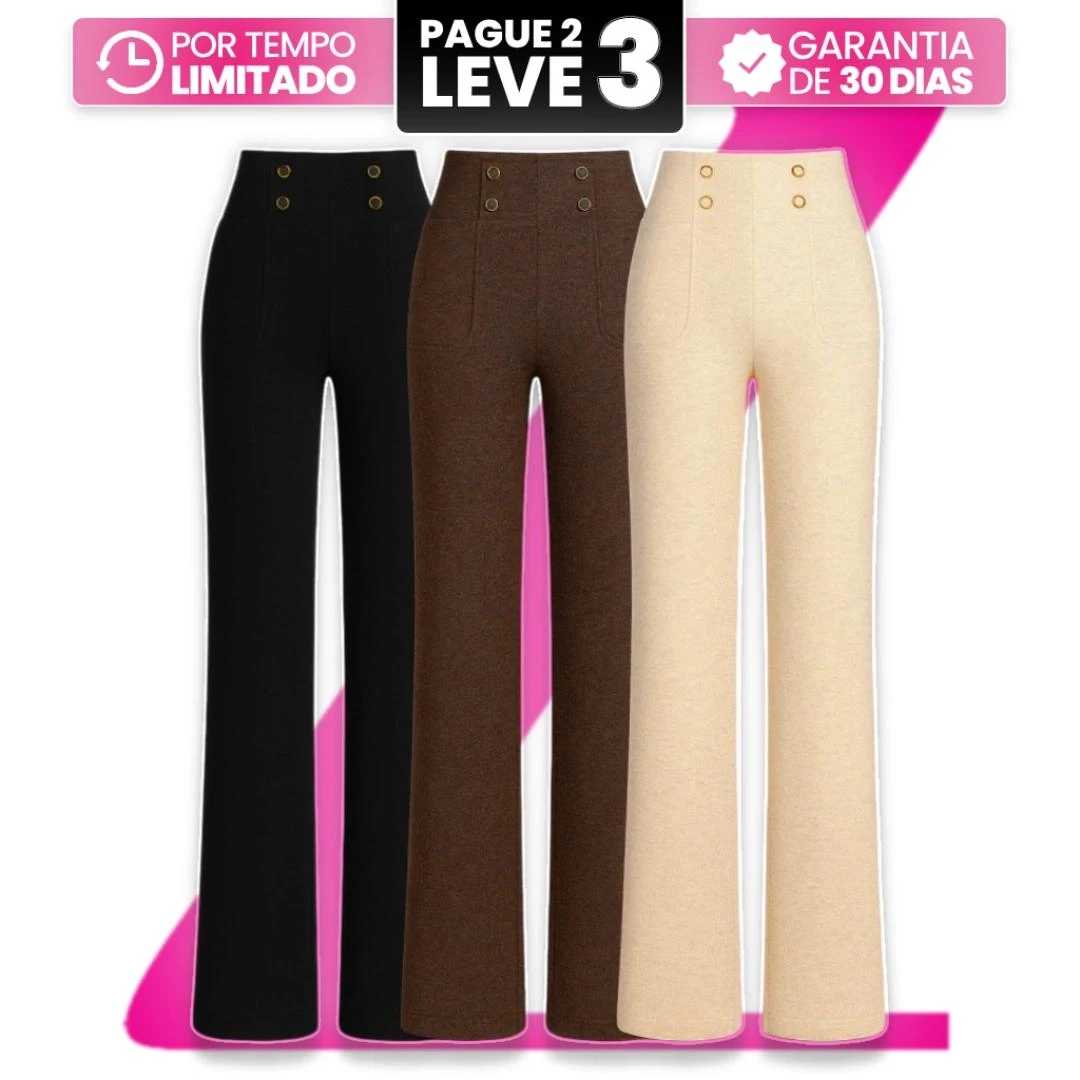[ Leve 3, Pague Só 2 ] Calça Solena Feminina em Algodão, Poliéster e Viscose de Cintura Alta com Botões Frontais 1