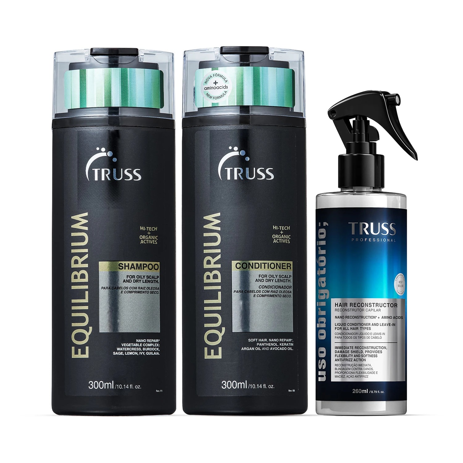Combo Equilíbrio Obrigatório: Shampoo EQUILIBRIUM 300ml + Condicionador EQUILIBRIUM 300ml + Spray Uso Obrigatório; 260ml 1