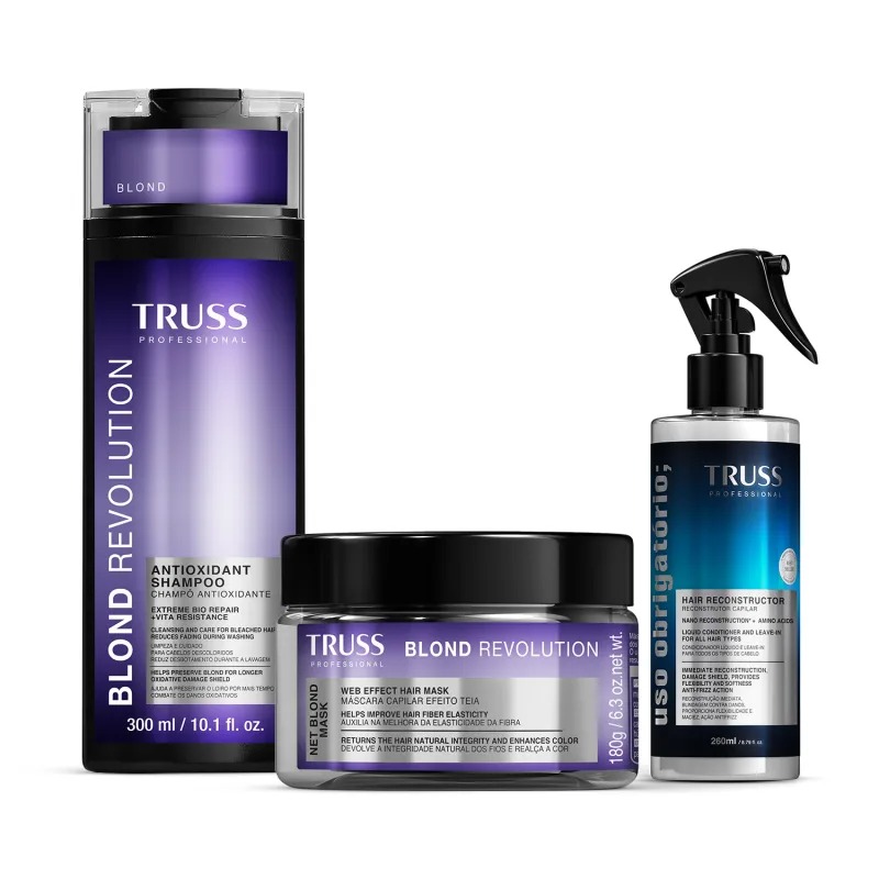 Combo Blond Revolution Obrigatório: Shampoo Blond Revolution 300ml + Net Blond Máscara Capilar 180g + Spray Uso Obrigatório; 260ml 1