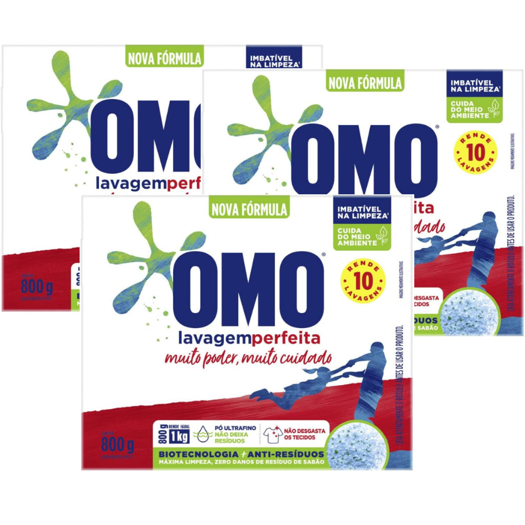 Kit 03 Sabão em Pó Omo Lavagem Perfeita 800g 1