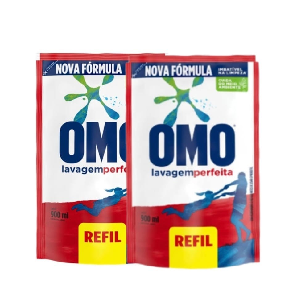 Kit c/2 Lava Roupas Liquido Omo Lavagem Perfeita 900ml Refil 1