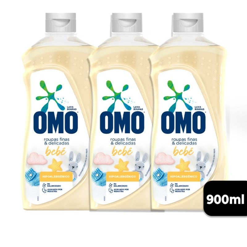 KIT COM 3 UNIDADE Sabão Líquido OMO Lava Roupas finas e Delicadas 900ml 1
