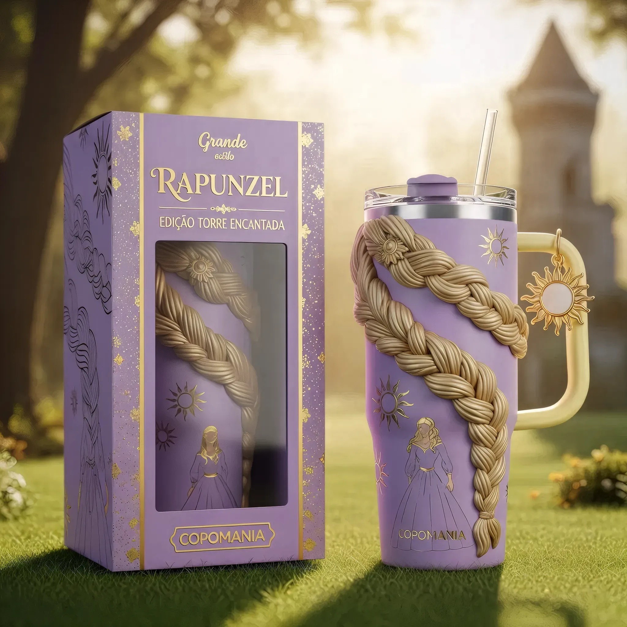 ☀️ Copo Térmico Rapunzel + Pingente Sol da Coroa 1,15 L 1