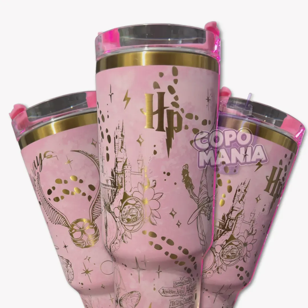 Copo Térmico 1L Harry Potter Oficial Rosa + Brinde  1