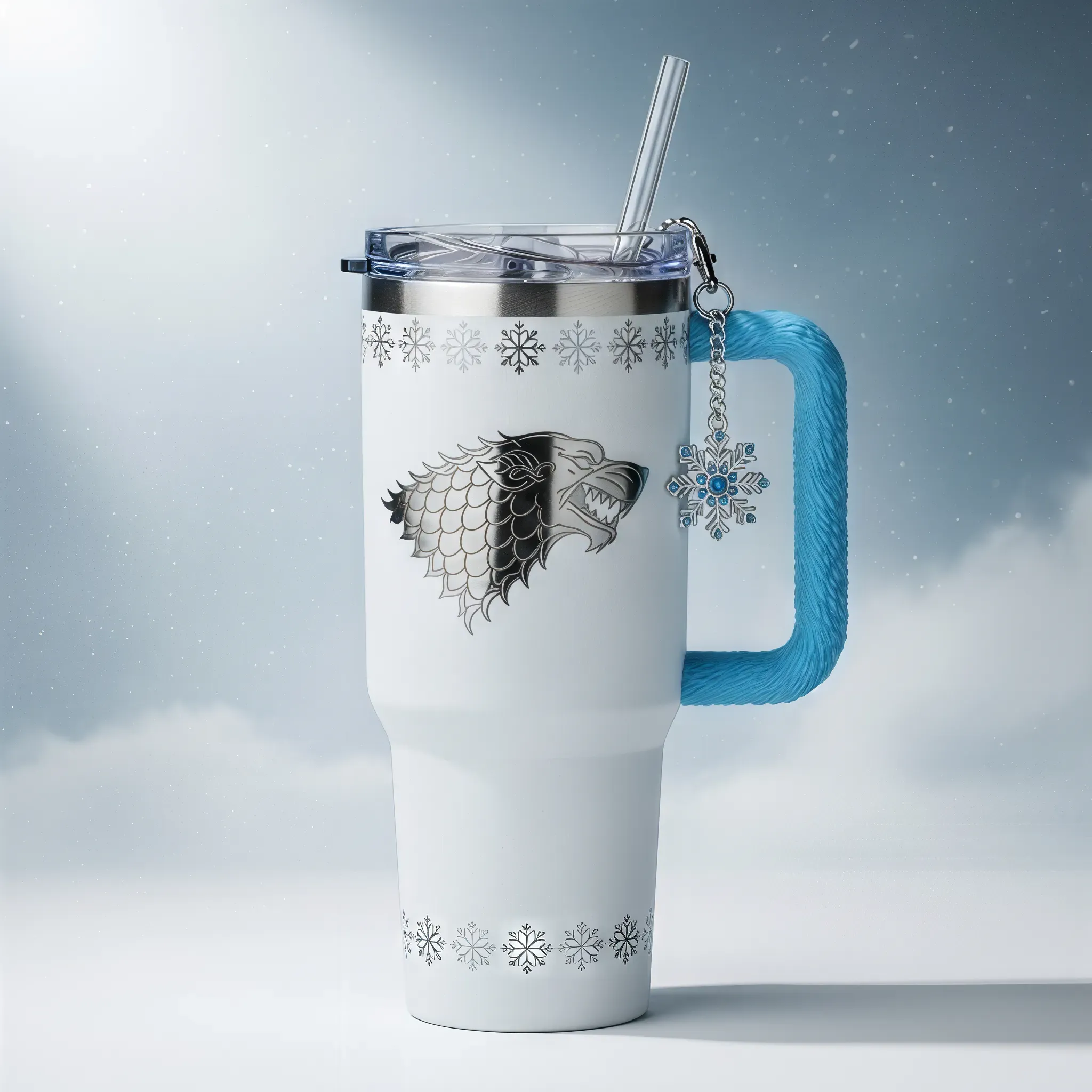 ❄️ Copo Térmico Casa Stark Neve do Norte 1,15 L + Pingente Brinde  1