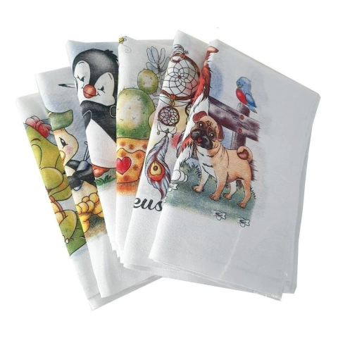Kit 100 Pano de Prato Estampado com Bainha Pé de Galinha 1
