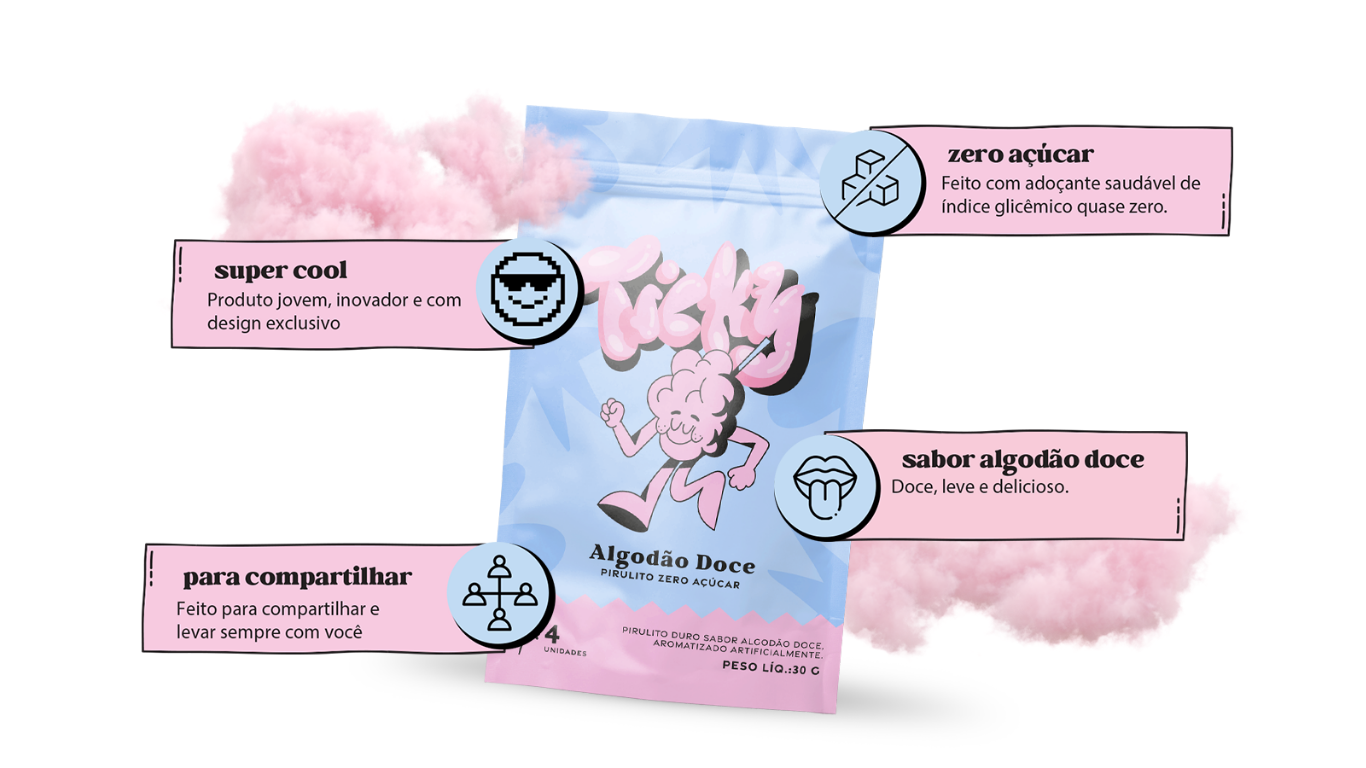 Pirulito Zero Açúcar - Sabor Algodão Doce - Pack 4 Pouches (16 Unidades) 4