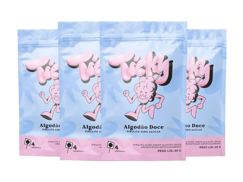 Pirulito Zero Açúcar - Sabor Algodão Doce - Pack 4 Pouches (16 Unidades) 1