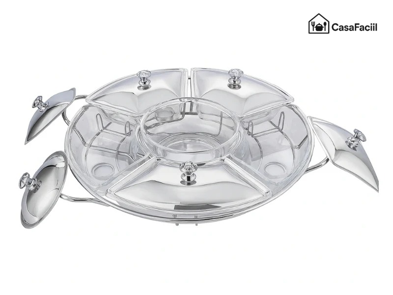 Rechaud Giratório Com 6 Compartimentos Aço Inox E Vidro  2