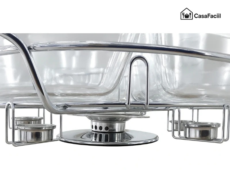 Rechaud Giratório Com 6 Compartimentos Aço Inox E Vidro  3