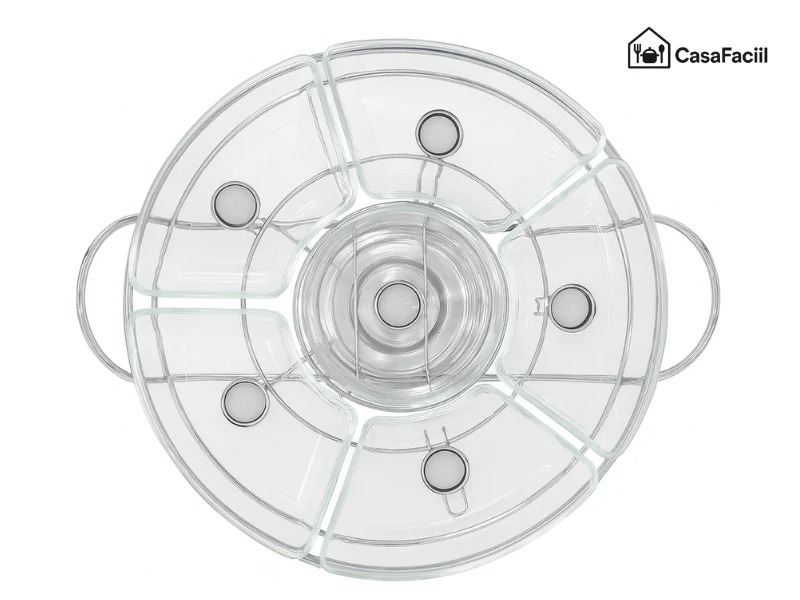 Rechaud Giratório Com 6 Compartimentos Aço Inox E Vidro  4
