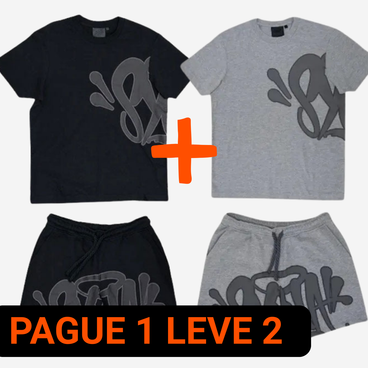 Conjunto Shorts Synaworld Preto/Cinza + Conjunto Shorts Synaworld Cinza (Pague 1 Leve 2) 1