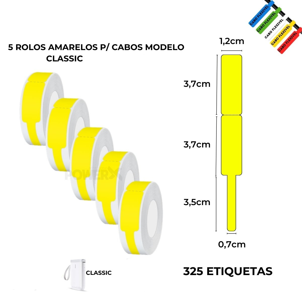 Kit 5 Rolos Adesivos Cabos Coloridos  1