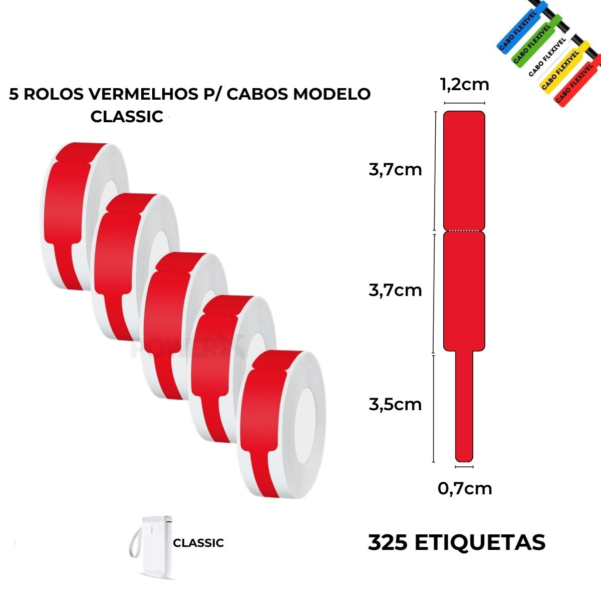 Kit 5 Rolos Adesivos Cabos Coloridos  2