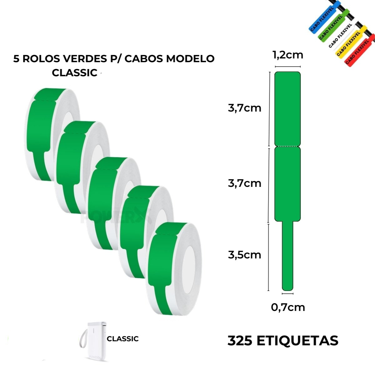 Kit 5 Rolos Adesivos Cabos Coloridos  3