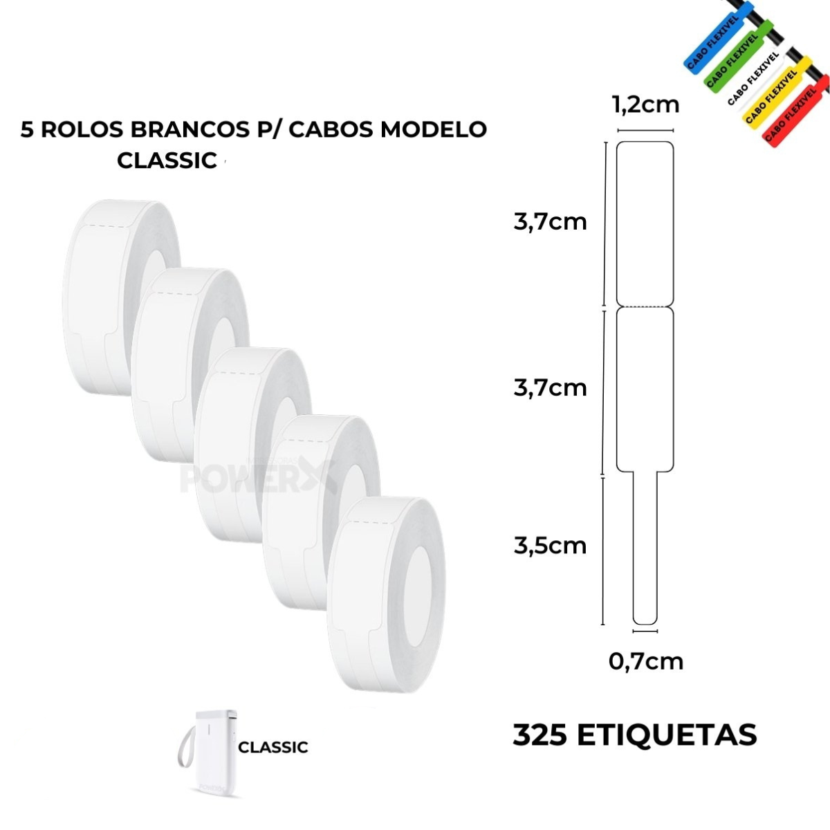 Kit 5 Rolos Adesivos Cabos Coloridos  4