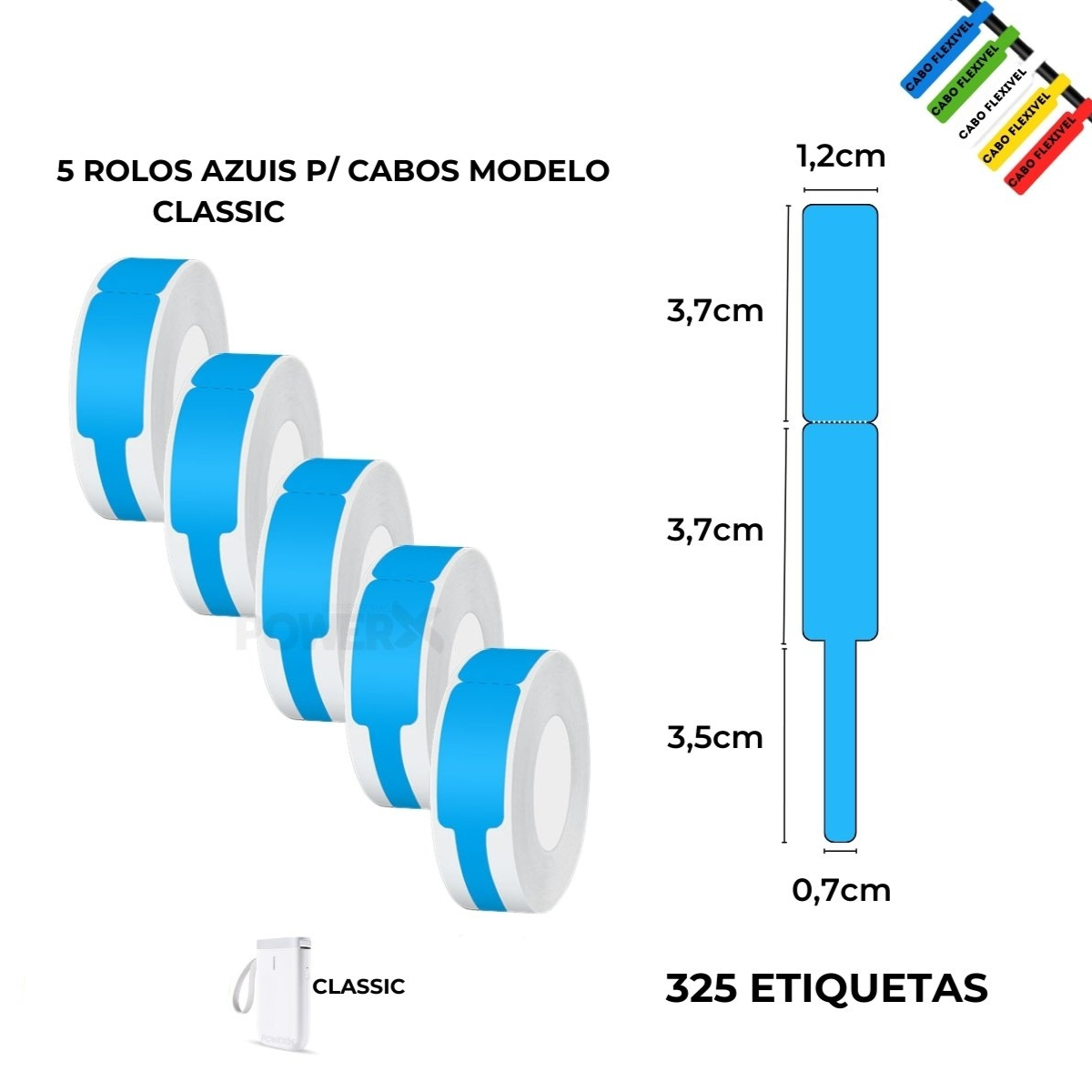 Kit 5 Rolos Adesivos Cabos Coloridos  5