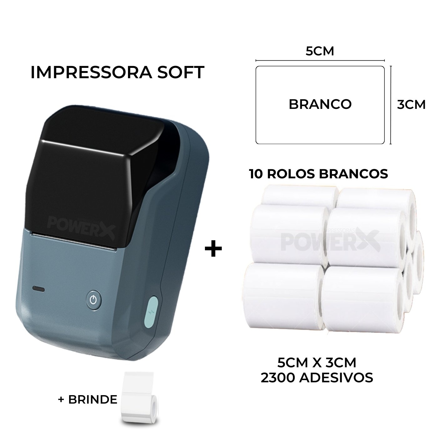 Impressora PowerX Soft+ 10 Rolos Adesivos 1