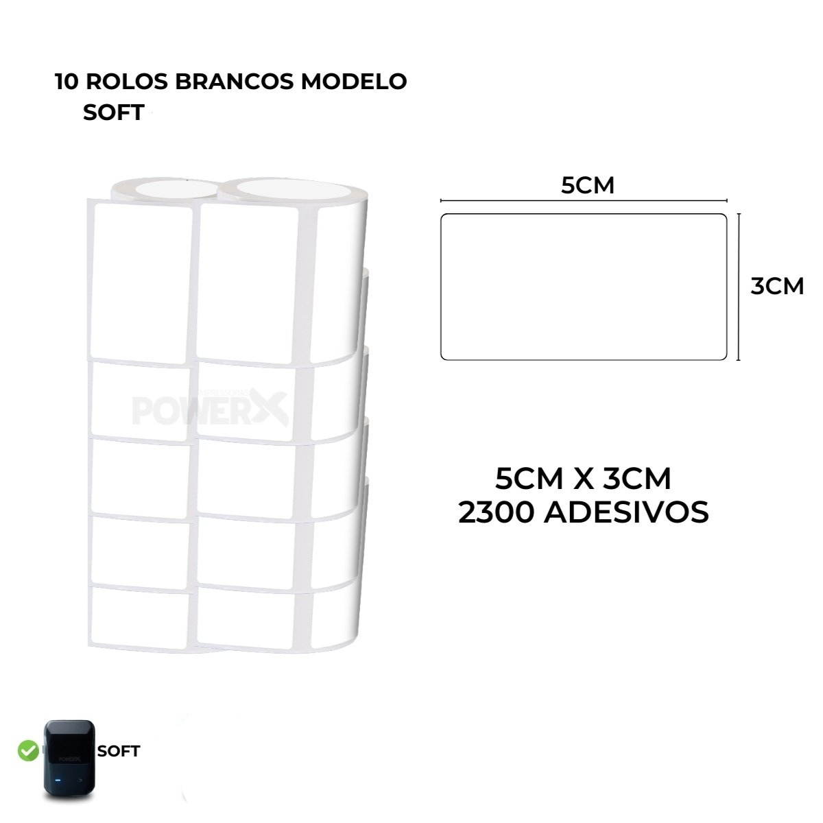 Kit 10 Rolos Adesivos Branco 5x3  1