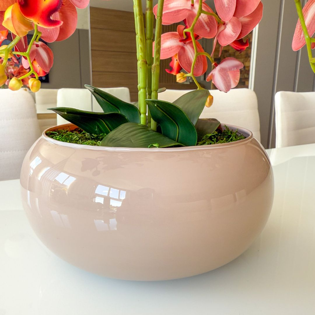 ARRANJO DE ORQUÍDEA LARANJA COM VASO DE VIDRO FENDI FERNANDA 22 CM 3