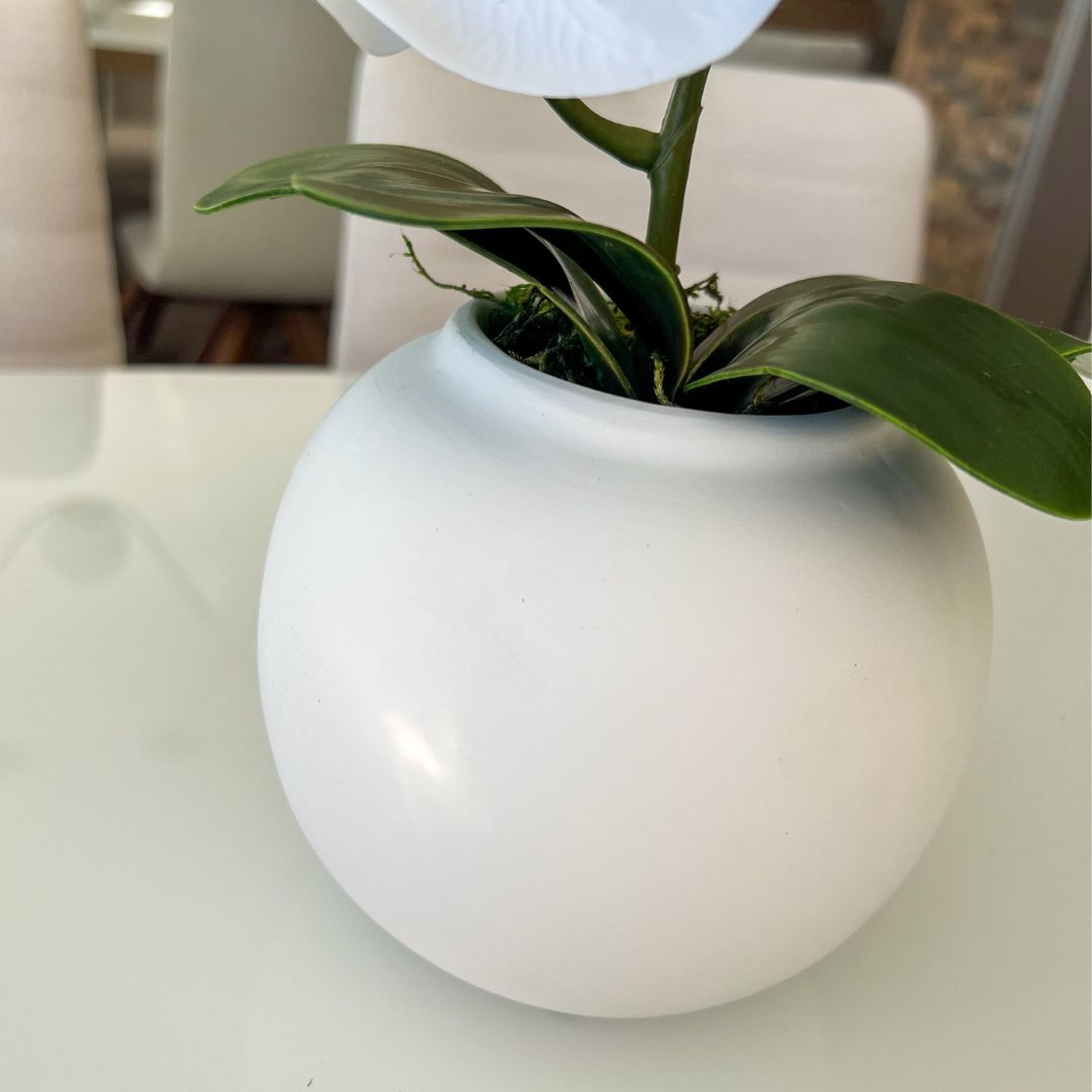 ARRANJO DE ORQUÍDEA BRANCA VASO DE CERÂMICA BRANCO DAVID 3