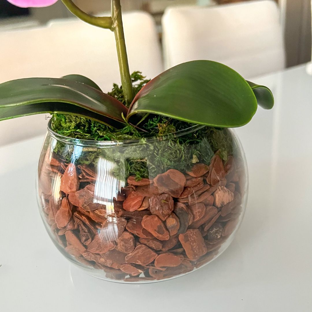 ARRANJO DE ORQUÍDEA ROSA VASO DE VIDRO INCOLOR LUIS 3
