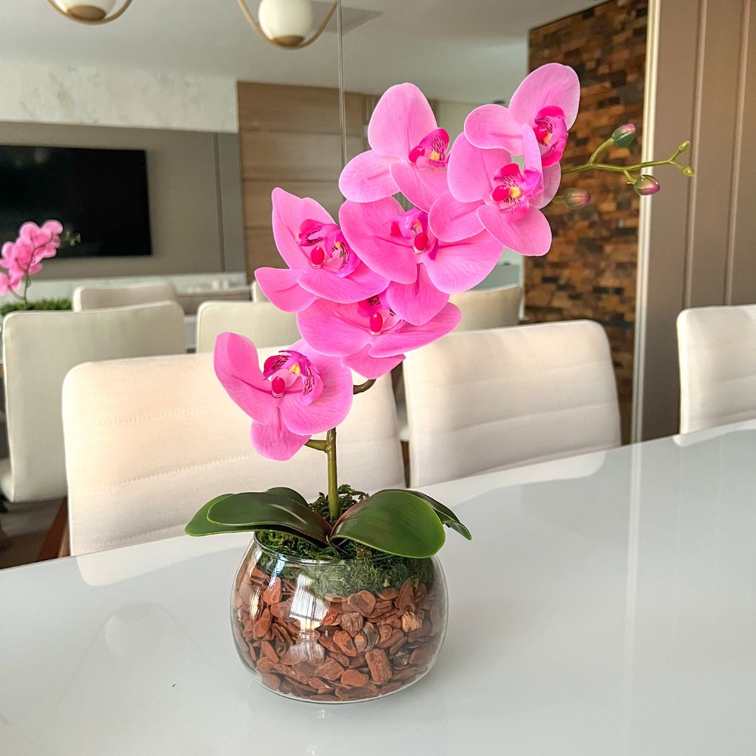 ARRANJO DE ORQUÍDEA ROSA VASO DE VIDRO INCOLOR LUIS 1