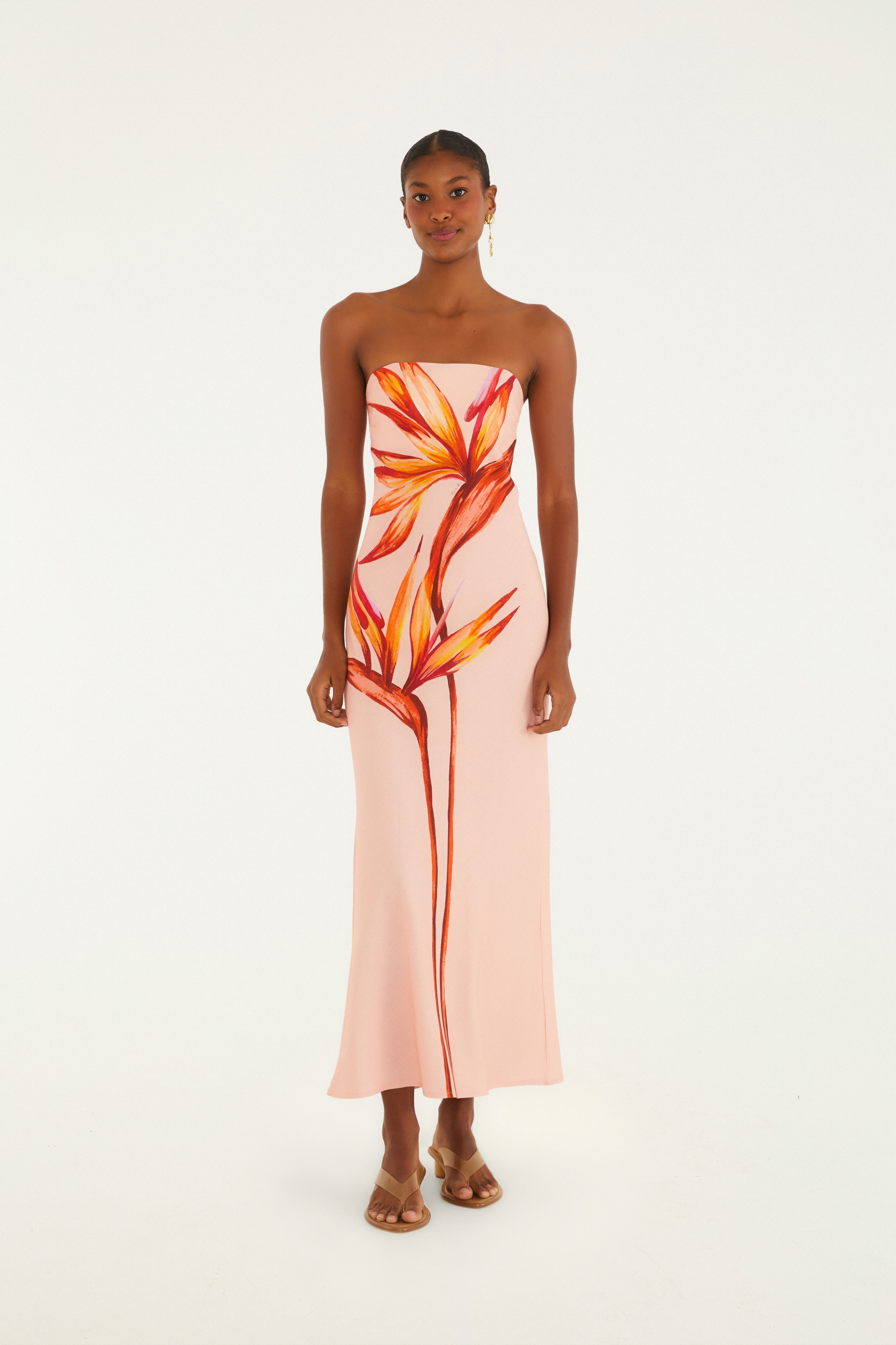 Vestido Sem Alça Estampado Maxi Estrelícia 1
