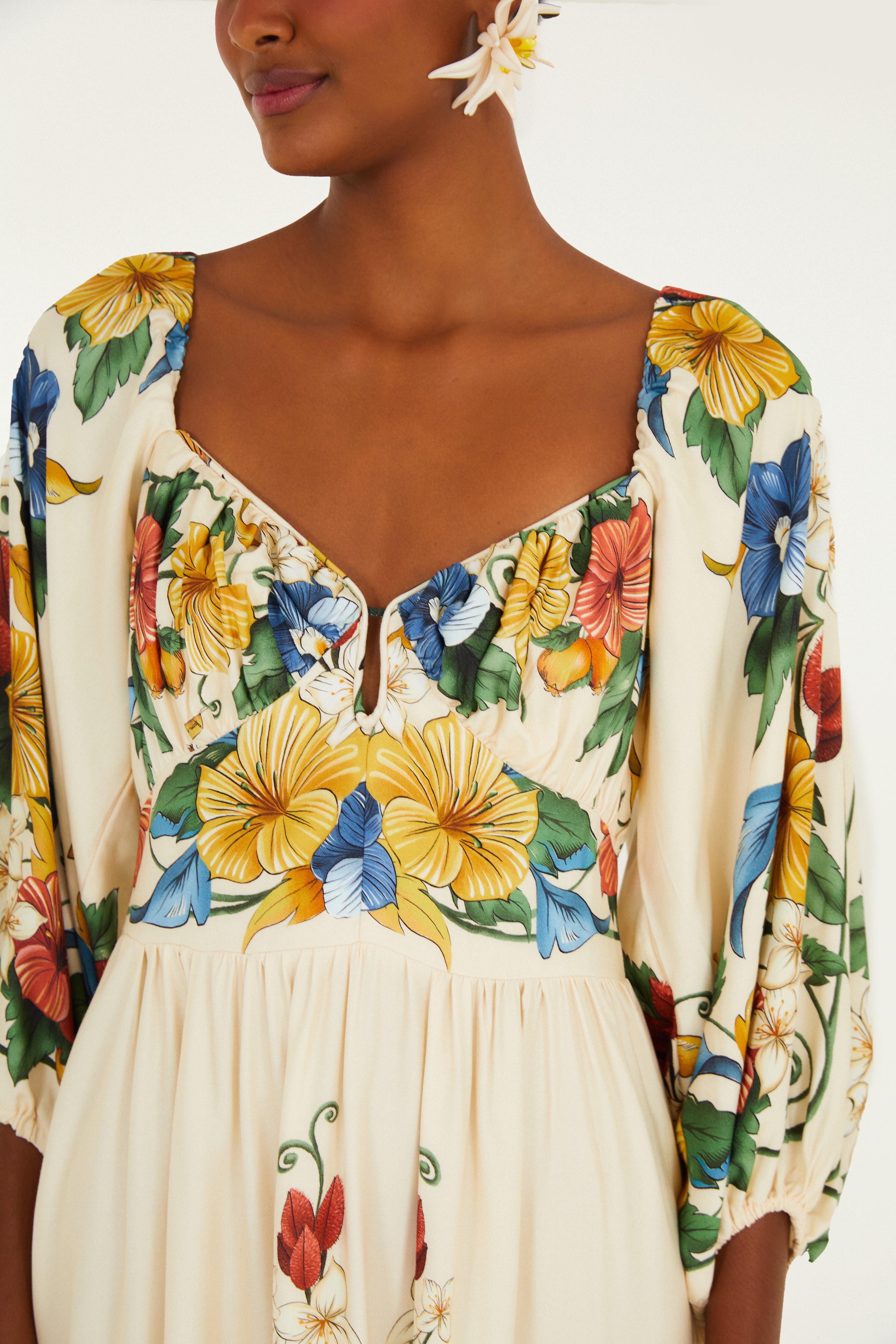 Vestido Longo Manga Estampado Tropicalzinho Lenço 3