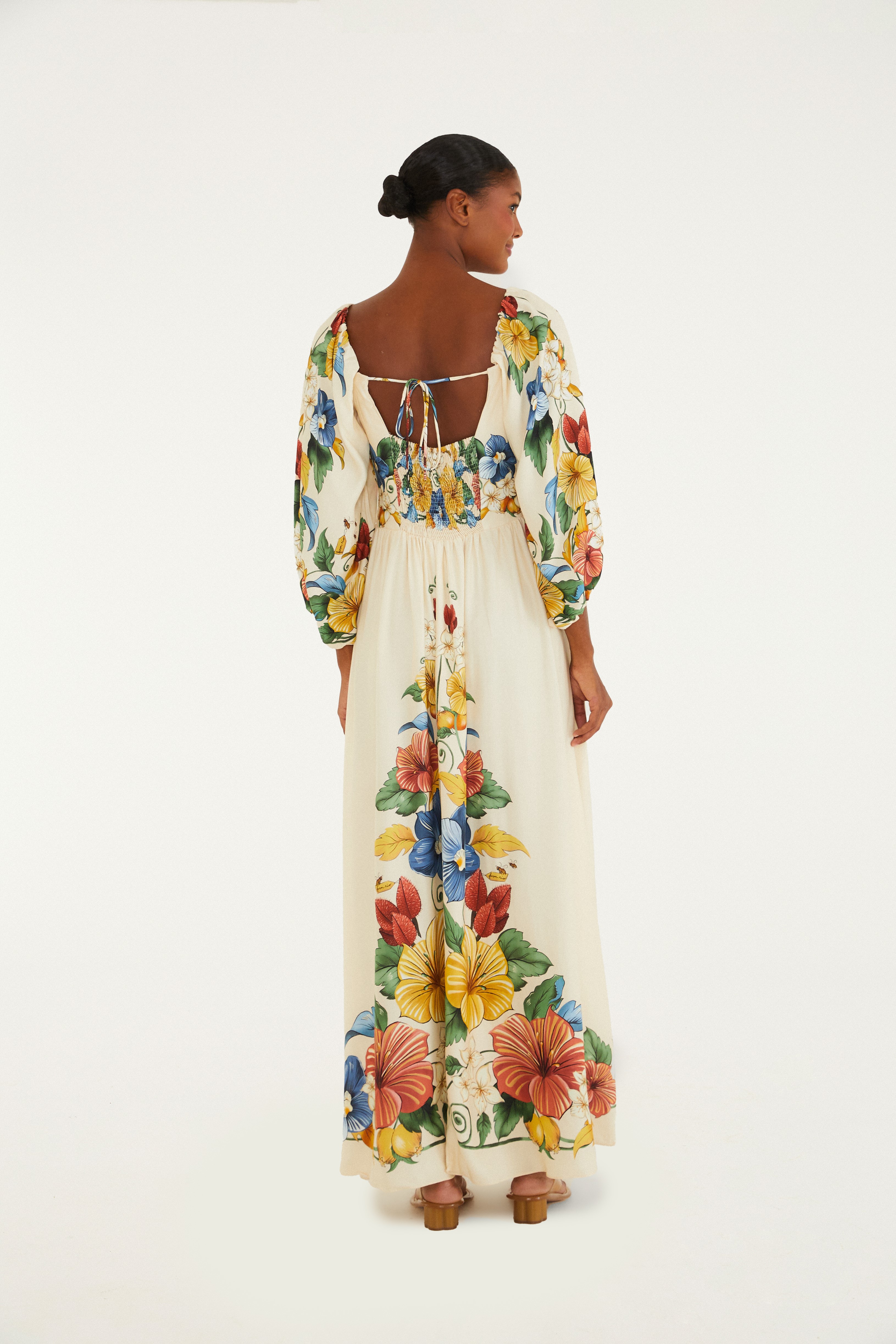 Vestido Longo Manga Estampado Tropicalzinho Lenço 4