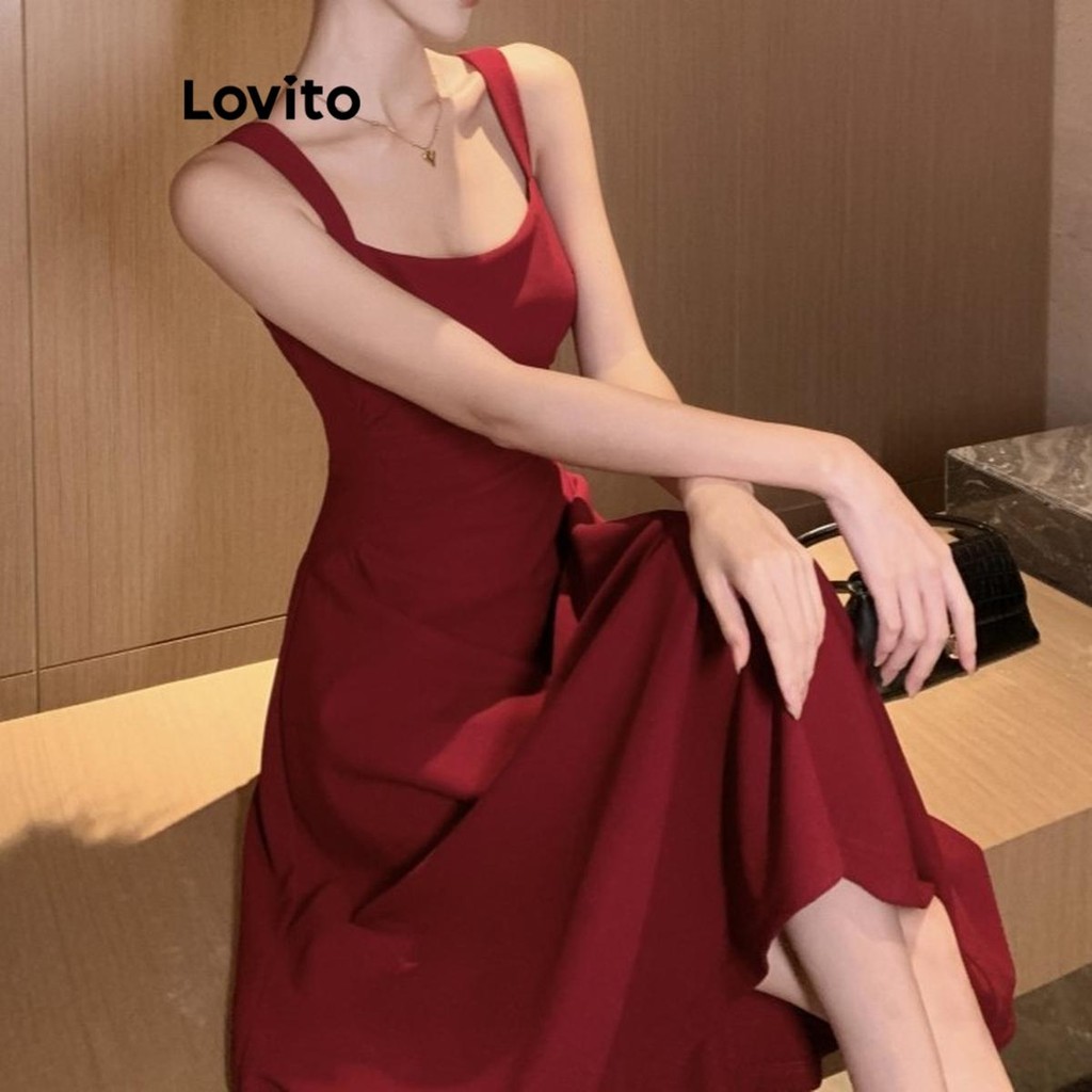 Lovito Vestido Casual Liso Plissado Com Estrutura 3