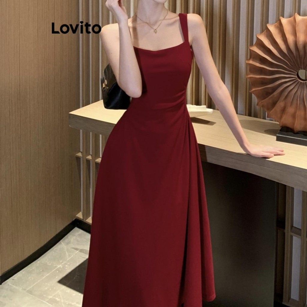 Lovito Vestido Casual Liso Plissado Com Estrutura 2