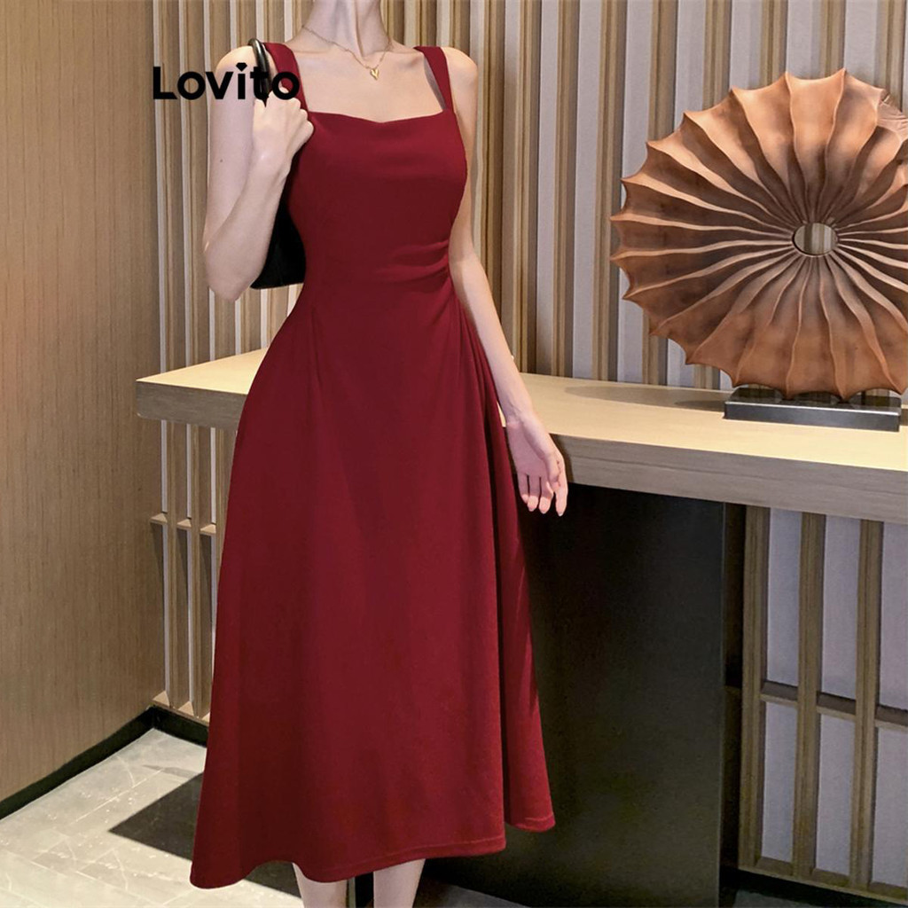 Lovito Vestido Casual Liso Plissado Com Estrutura 1