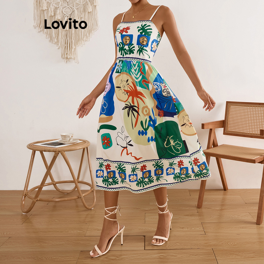 Lovito Vestido Boho Pop Art Print Padrão Vestido 1
