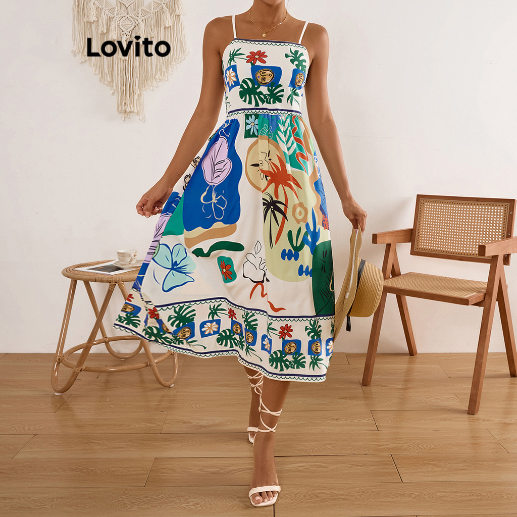 Lovito Vestido Boho Pop Art Print Padrão Vestido 3