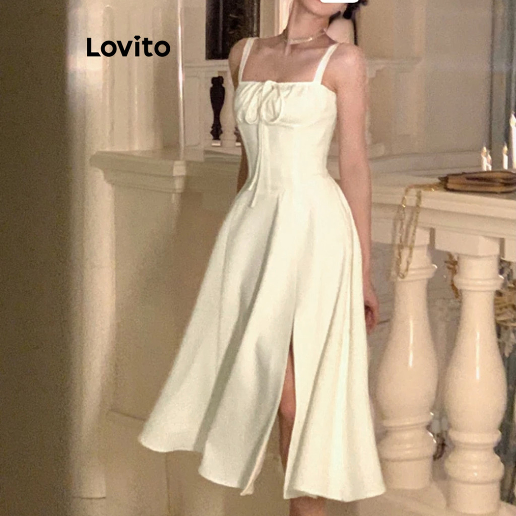 Lovito Vestido Elegante Com Amarração Frontal E Costas, Vestido De Verão 3